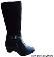 Kozaki damskie - BnW Kozaki czarne skórzane na koturnie 6,5 cm - miniaturka - grafika 1