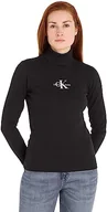 Koszulki i topy damskie - Calvin Klein Jeans Damskie topy z dzianiny Monologo Rib Roll Neck L/S, Czarny, XXS - miniaturka - grafika 1