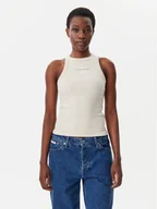 Koszulki i topy damskie - Calvin Klein Jeans Top Monologo J20J225301 Beżowy Slim Fit - miniaturka - grafika 1