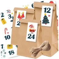 Ozdoby bożonarodzeniowe - Kalendarz Adwentowy 24 Torebki Małe I Duże + Naklejki + Sznurek Eco - Mikołaj - miniaturka - grafika 1