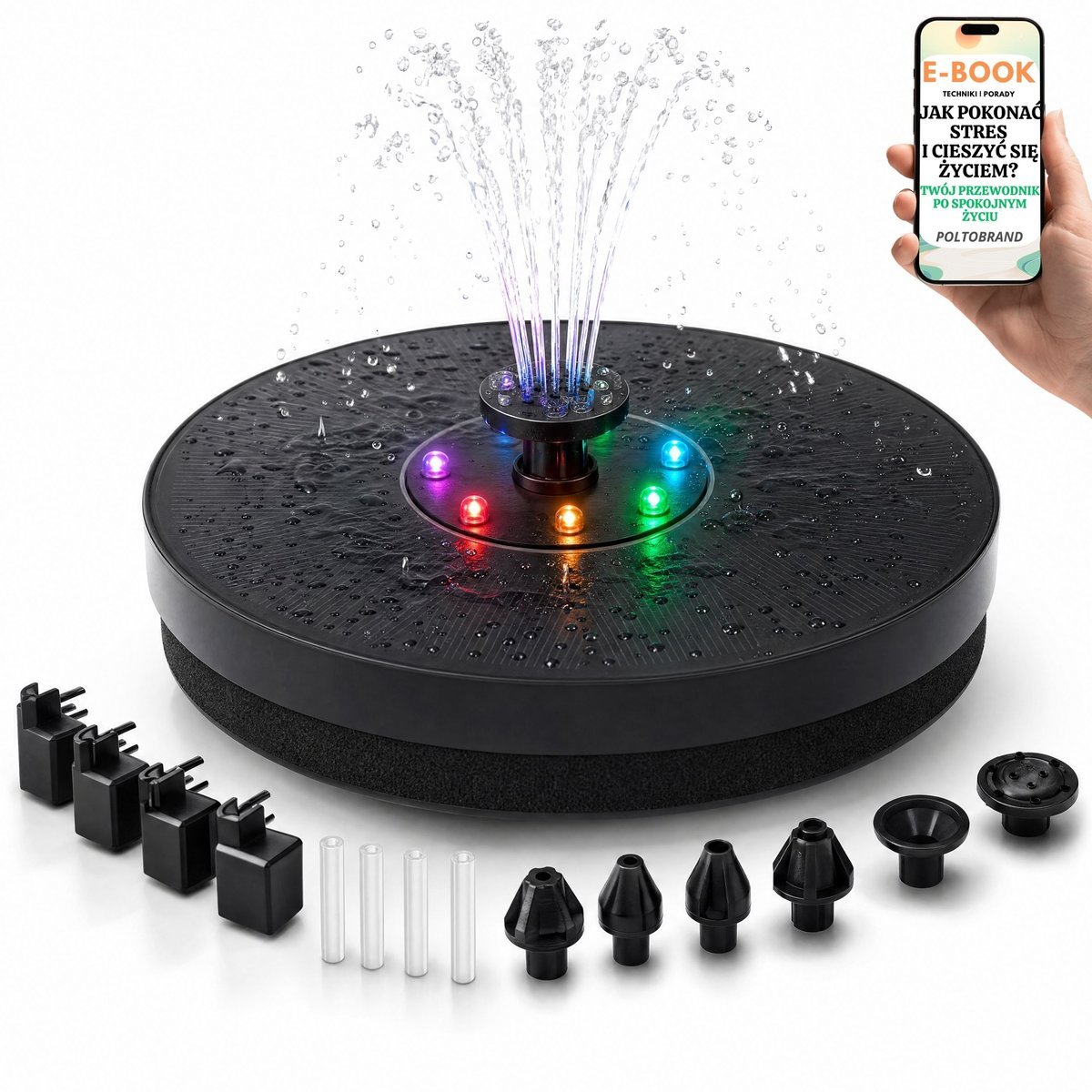 Pływająca Fontanna Solarna LED RGB Pompa do Oczka Wodnego Ogrodu Stawu + E-BOOK-1