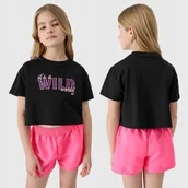 Koszulki i topy damskie - T-SHIRT DZIEWCZĘCY 4F KOSZULKA DZIECIĘCA CROP-TOP BAWEŁNA 100% SS24 - miniaturka - grafika 1
