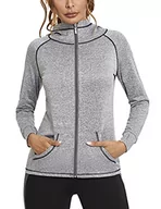 Bluzy damskie - Sykooria Damska jednokolorowa bluza z zamkiem błyskawicznym do ćwiczeń fitness bluza z kapturem top damska z długim rękawem sport trening bieganie bluza z kapturem z kieszeniami i otworami na kciuki - miniaturka - grafika 1