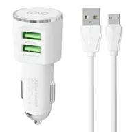 Ładowarki samochodowe - Ładowarka samochodowa LDNIO DL-C29, 2x USB, 3.4A + kabel Micro USB (biała) - miniaturka - grafika 1