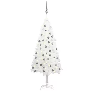 vidaXL vidaXL Sztuczna choinka z lampkami LED i bombkami, biała, 120 cm - Choinki - miniaturka - grafika 1