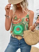 Koszulki i topy damskie - Top na ramiączkach z kolorowym wzorem - Zielony - miniaturka - grafika 1