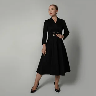 Elegancka sukienka marynarkowa dwurzędowa rozkloszowana czarna - Sukienki - miniaturka - grafika 1