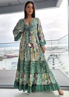 Sukienki - Sukienka Damska Maxi Boho z elementami srebra i zieleni - Calabria - BOHO WORLD - grafika 1