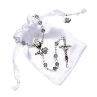 Naszyjniki - Pamiątka - Różaniec - Pierwsza Komunia Święta - 6 mm - niebieskie szkło - zapinanie - woreczek satynowy - miniaturka - grafika 1