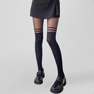 TEMU 1- Damskich Legginsów - Eleganckie Czarne i Beżowe Paski Poziome, Antypoślizgowy Uchwyt, Codzienne & Formalne Stroje - Jesienno-Zimowe Rajstopy - Rajstopy - miniaturka - grafika 1