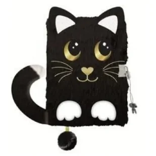 Pamiętnik z kłódką A5/96K 3D włochacz Night Cat - Szkolne artykuły papiernicze - miniaturka - grafika 1