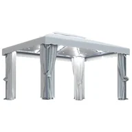 Altany ogrodowe - vidaXL Altana z zasłonami i sznurem lampek LED, 4x3 m, kremowa - miniaturka - grafika 1