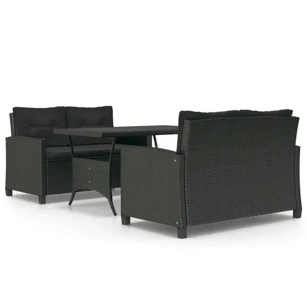 Komplet mebli ogrodowych z rattanu PE, czarny, stół 120x70x66 cm, sofa 124x