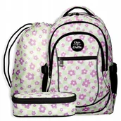 Plecaki szkolne i tornistry - Zestaw plecak szkolny piórnik młodzieżowy kratka szachownica kwiatki pastel - miniaturka - grafika 1