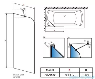 Radaway Torrenta PNJ II parawan nawannowy 80 lewy przejrzyste 1201101-101L - Parawany nawannowe - miniaturka - grafika 2