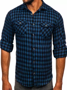 Granatowa koszula męska flanelowa w kratę z długim rękawem Bolf 22701 - Koszule męskie - miniaturka - grafika 1