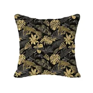 Pościel - Poszewka 40x40 1892E czarna złote liście monstery palmy - miniaturka - grafika 1