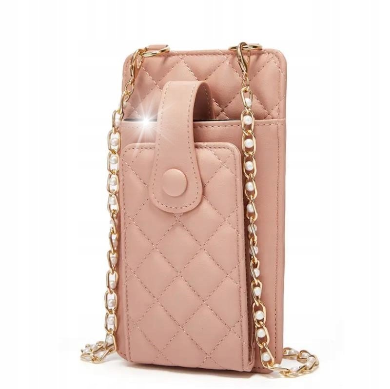 Pikowana torebka / saszetka na telefon 19*10,5*2cm, PINK / RÓŻOWY