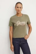 Koszulki sportowe damskie - Guess t-shirt bawełniany GLITTERY damski kolor zielony W4YI09 JA914 - miniaturka - grafika 1