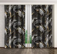 Zasłony - Zasłona Gotowa Na Żabki, 160X250, Czarna W Liście, Zmb-83 - miniaturka - grafika 1