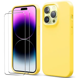 zestaw ochronny 2 w 1 dla Apple iPhone 13 Pro Max składa się z 2x szklanej osłony ekranu 9H i 1x silikonowego etui w kolorze żółtym - Etui i futerały do telefonów - miniaturka - grafika 1