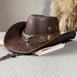 Kapelusz kowbojski męski ciemny brąz dziki zachód texas eko skóra 57 cm - Moda i Uroda OUTLET - miniaturka - grafika 1