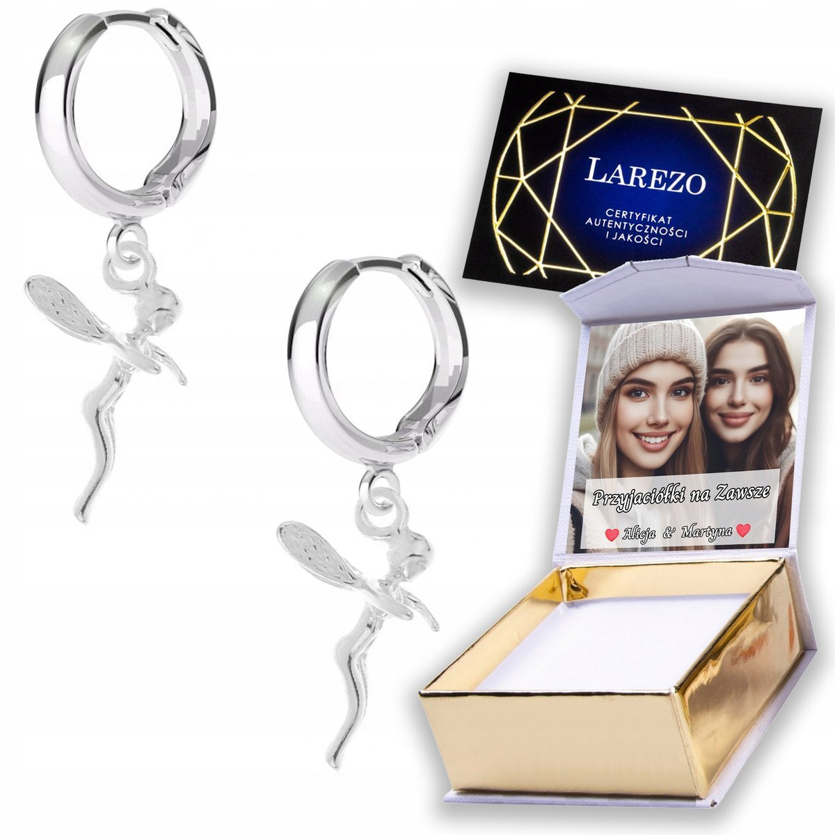 Kolczyki Srebrne 925 Leśna Wróżka Wróżki Blaszka Elf Czarodziejki NADRUK