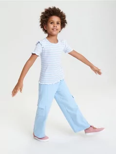 Spodnie i spodenki dla dziewczynek - Sinsay - Spodnie wide leg - niebieski - grafika 1