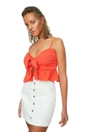 Bluzki damskie - TRENDYOL Bluzka damska wiązana Frilly, czerwony, 36 - miniaturka - grafika 1