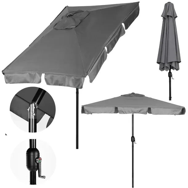 Parasol Ogrodowy 200x130 Cm Łamany Składany Szary Prostokątny Taras Ogród