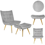 Fotele - Stylowy fotel VINNIS z podnóżkiem szary 96x69x82 cm z przeszyciami - miniaturka - grafika 1