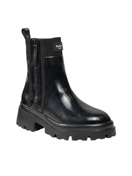 Pepe Jeans Czarne Botki na Klocku z Zamkiem i Elastycznym Mankietem 39 Awe