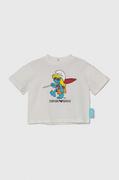 Koszulki dla chłopców - Emporio Armani t-shirt bawełniany niemowlęcy x The Smurfs kolor biały z nadrukiem - miniaturka - grafika 1