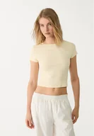 Koszulki i topy damskie - Stradivarius Koszulka basic slim fit Żółty S - miniaturka - grafika 1