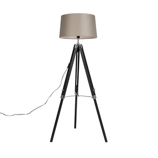 QAZQA Lampa podłogowa czarna klosz lniany szarobrązowy 45cm - Tripod - Lampy stojące - miniaturka - grafika 1