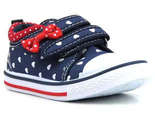 Trampki dziecięce na rzepy, tenisówki American Club TEN 67/22(23) 68/22(23), granatowe w serduszka - AMERICAN CLUB - Buty dla dziewczynek - miniaturka - grafika 1