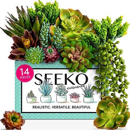 Seeko Sztuczne sukulenty premium, sztuczne sukulenty, realistyczne sztuczne sukulenty, niedoniczkowe, teksturowane, sztuczne sukulenty, dekoracja do samodzielnego wykonania, 14 szt