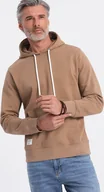 Bluzy męskie - Ombre Męska bluza dresowa kangurka z kapturem - brązowa V2 OM-SSBN-0177 L - miniaturka - grafika 1
