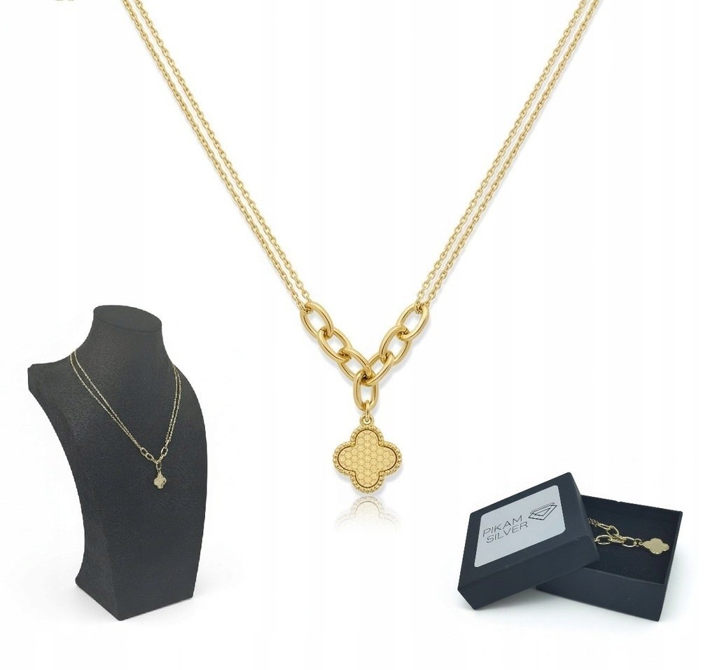 Naszyjnik Miedź Pozłacana Z Wisiorkiem Koniczynka Elegancki Na Prezent