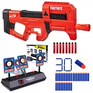 Zabawki militarne - Nerf Fortnite Compact SMG czerwony F4106 + tarcza na 3 cele + 30 strzałek - miniaturka - grafika 1