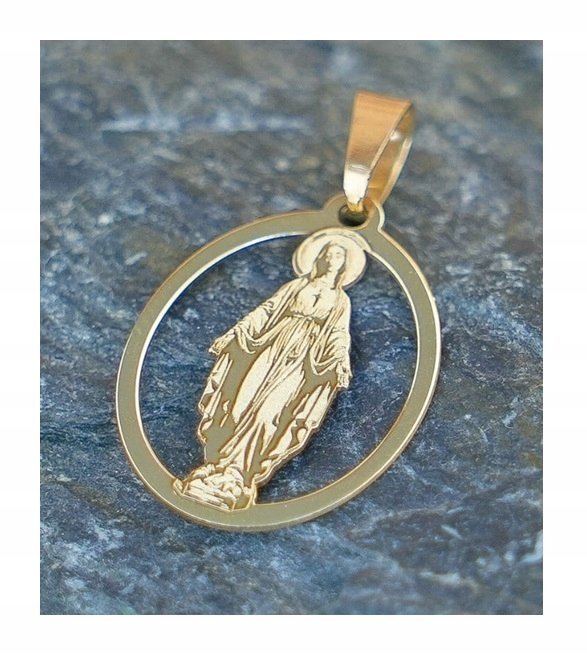 Złoty medalik Matka Boska Maryja pr. 585 Komunia Chrzest GRAWER