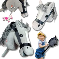Maskotki i pluszaki - HOBBY HORSE GŁOWA KONIA NA KIJU SZARA REALISTYCZNA + BRELOK JEDNOROŻEC - miniaturka - grafika 1