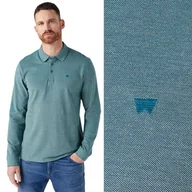 Koszulki męskie - Wrangler REFINED POLO LONGSLEEVE BAWEŁNIANA ZIELONA POLÓWKA DŁUGI RĘKAW S - miniaturka - grafika 1