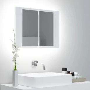 Szafka łazienkowa z lustrem i LED, biała, 60x12x45 cm - Szafki RTV - miniaturka - grafika 1