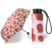 Parasole - Kieszonkowa parasolka damska ultra mini tylko 16 cm HAPPY RAIN biała w kwiaty - miniaturka - grafika 1