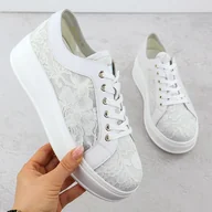 Półbuty damskie - Półbuty na platformie koronkowe białe S.Barski HY51-059 - miniaturka - grafika 1