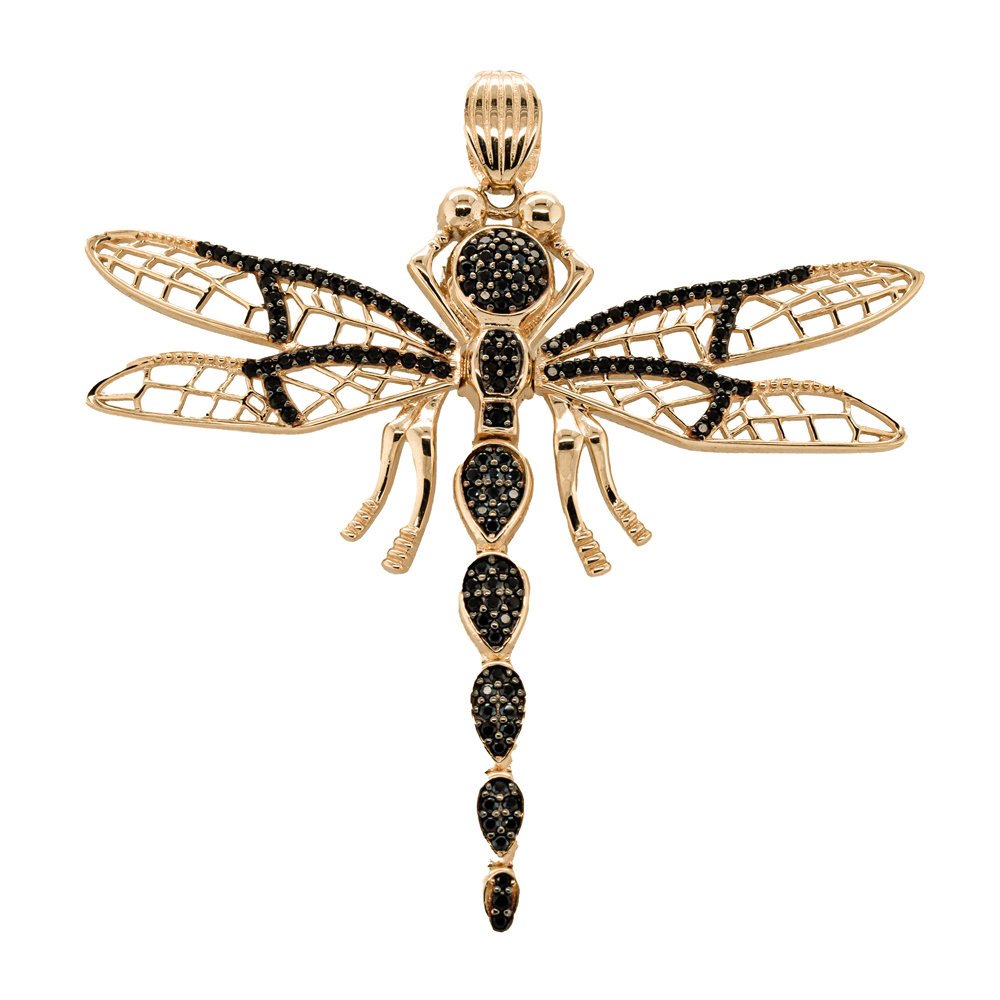 Złota zawieszka duża ważka z czarnymi cyrkoniami pr. 585