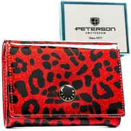 Portfele - Portfel damski z ozdobnym wzorem PETERSON mały elegancki lakierowany skóra naturalna i ekologiczna RFID STOP modny czerwony - miniaturka - grafika 1