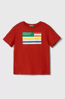 Koszulki dla chłopców - United Colors of Benetton t-shirt bawełniany dziecięcy kolor czerwony z nadrukiem - grafika 1
