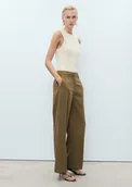 Spodnie damskie - MANGO - Spodnie o prostym kroju ze średnim stanem khaki - 38 - Kobieta - miniaturka - grafika 1